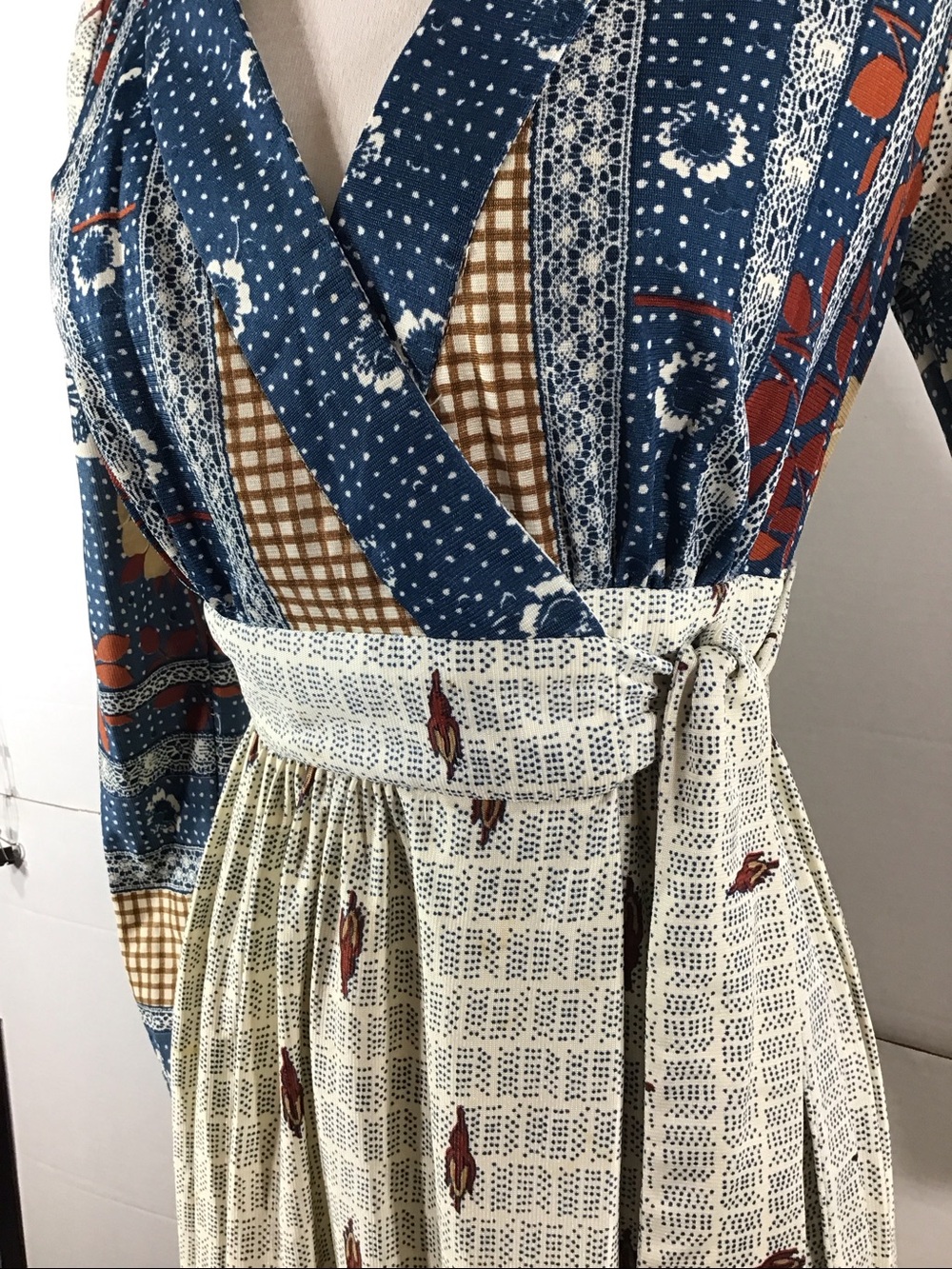 Vintage 70’s Denise Are There !patchwork prairie maxi dress boho wrap bodice S - Picture 4 of 9